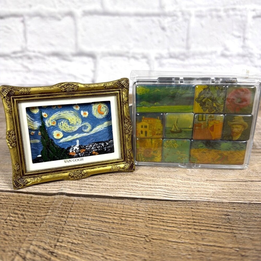 Van Gogh Museum Magnet Set 10 Mini Magnets Amsterdam 3D Framed Starry Night